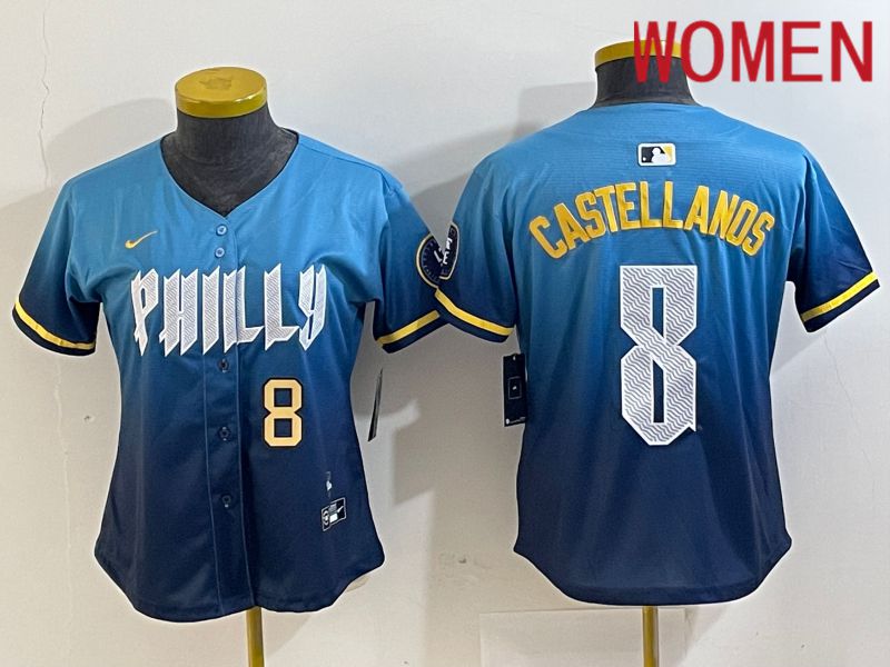 Women Philadelphia Phillies 8 Castellanos Blue City Edition Nike 2024 MLB Jersey style 3
